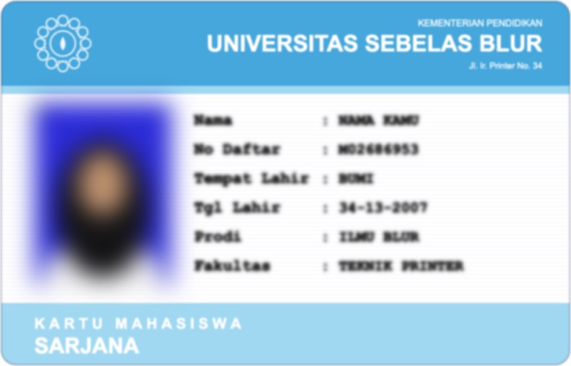 A blurry parody Indonesian student ID card